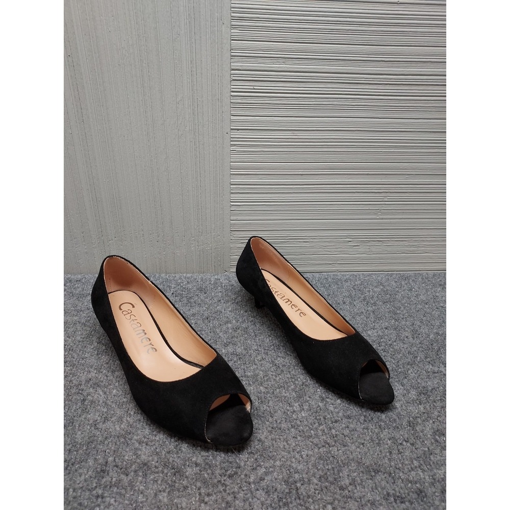 Castamere Women Peep Toe Pumps 8 Black Kitten Heel Comfort Logo Outdoor Wear